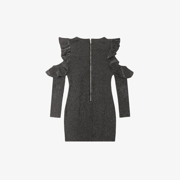 Sparkly Ruffle Cold Shoulder Mini Dress - Picture 2 of 2